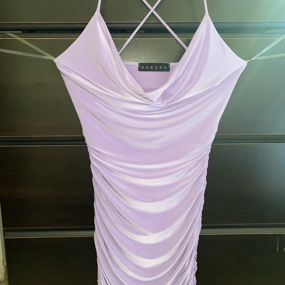 Sabora Lilac Backless Ruched Dress